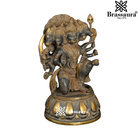 Brassaura® Brass Panchmukhi Hanuman Statue, Height 13.5 Inches | Classic Home & Temple Décor