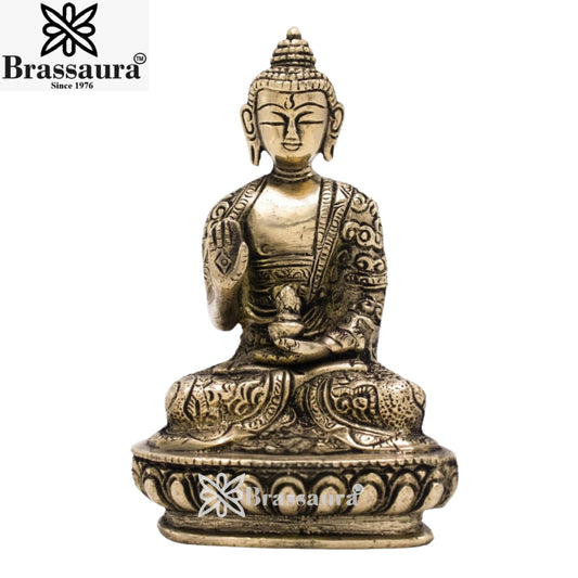 Brass Blessing Buddha Weight 0.9 kg & Height 5.5 Inch