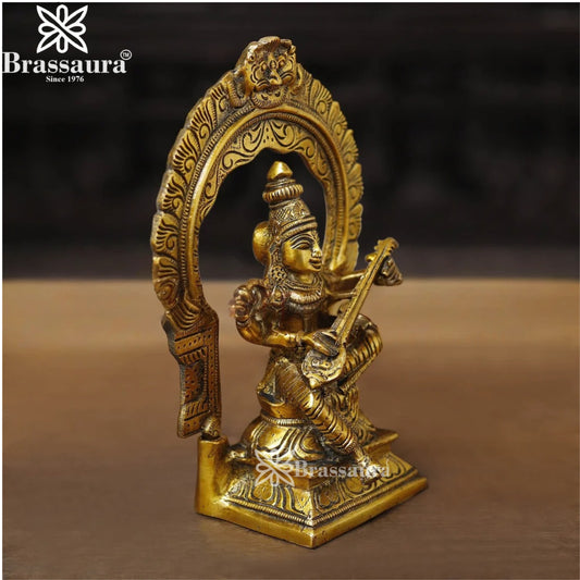 Brass Saraswati Statue Weight 2.88 Kg And Height 9.5 Inch