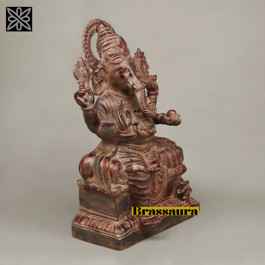 Brassaura™ Brass Ganesh Seated in Blessing Posture – Rustic Copper Finish – Height 22.5 Inches, Weight 22.85 Kgs