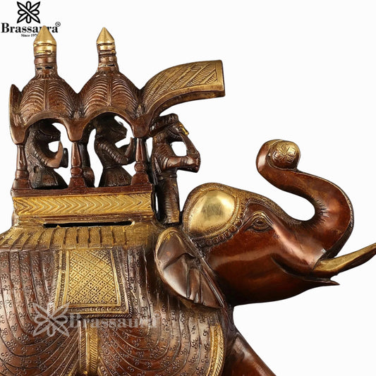 Brassaura® Artistic Elephant Brass Décor | Handcrafted Heritage Showpiece | Height 12 Inches & Weight 7.6 Kgs