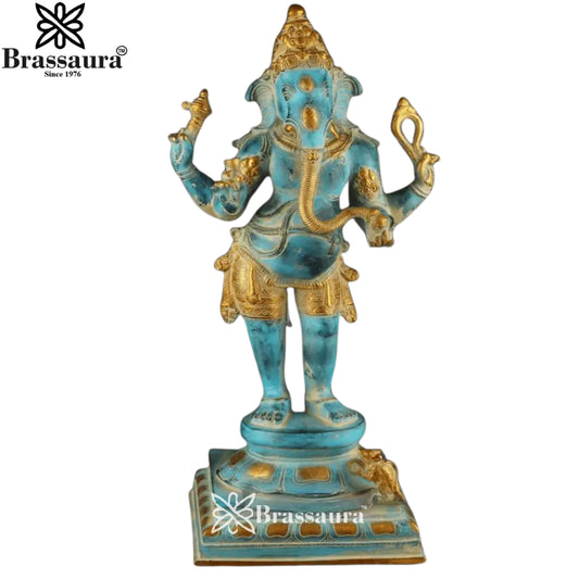 Brass Azure Blue Ganesha Statue Weight 10.7 Kg & Height 19.5 Inch