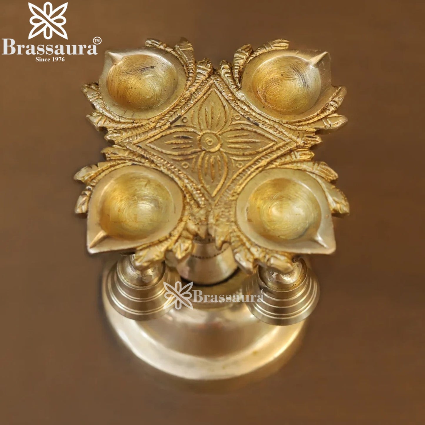Brass Diya With Hanging Bell Weight 1.06 Kg And Height 5 Inch