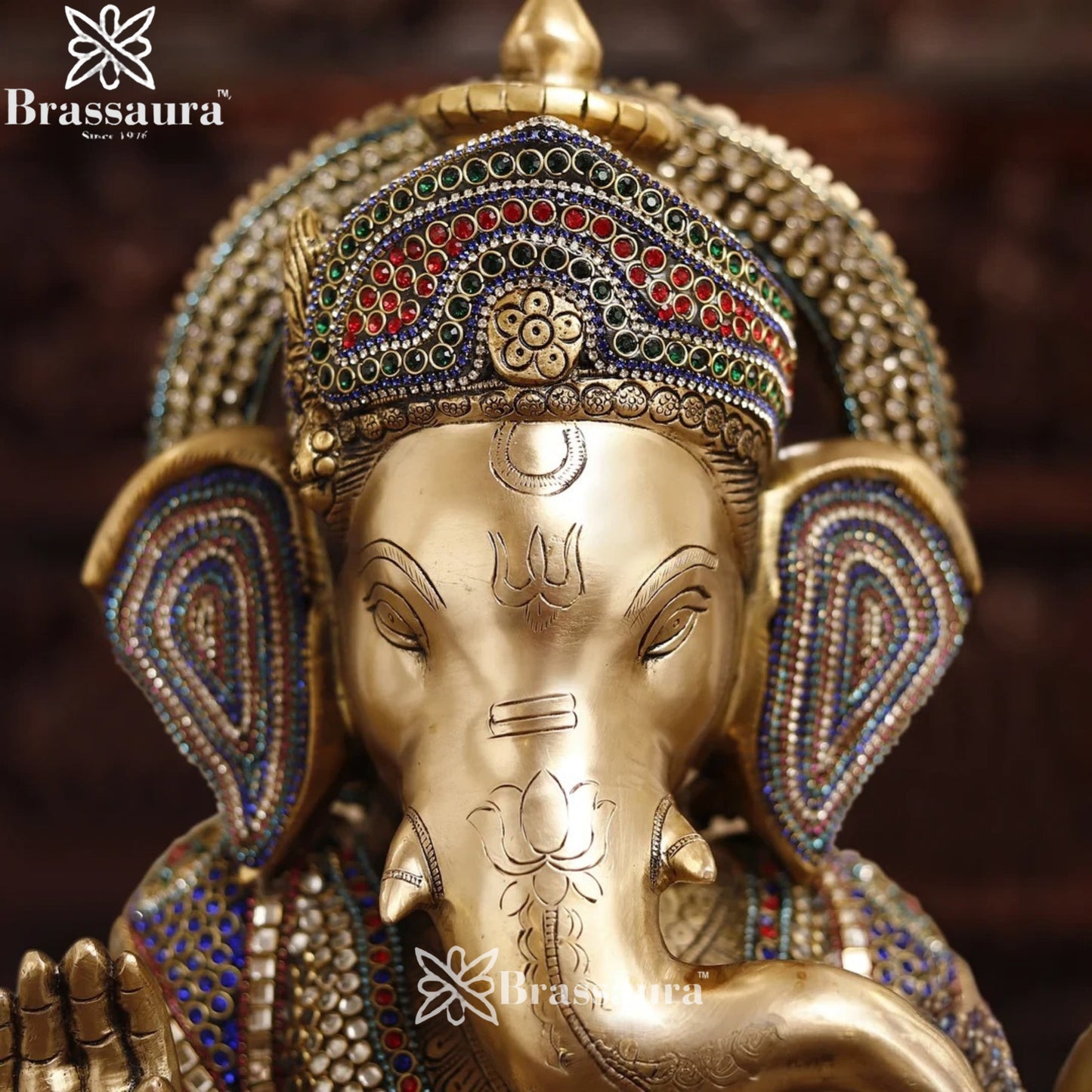 Brass Gem Stone Work Ganesha Weight 22.6 Kg & Height 22 Inch