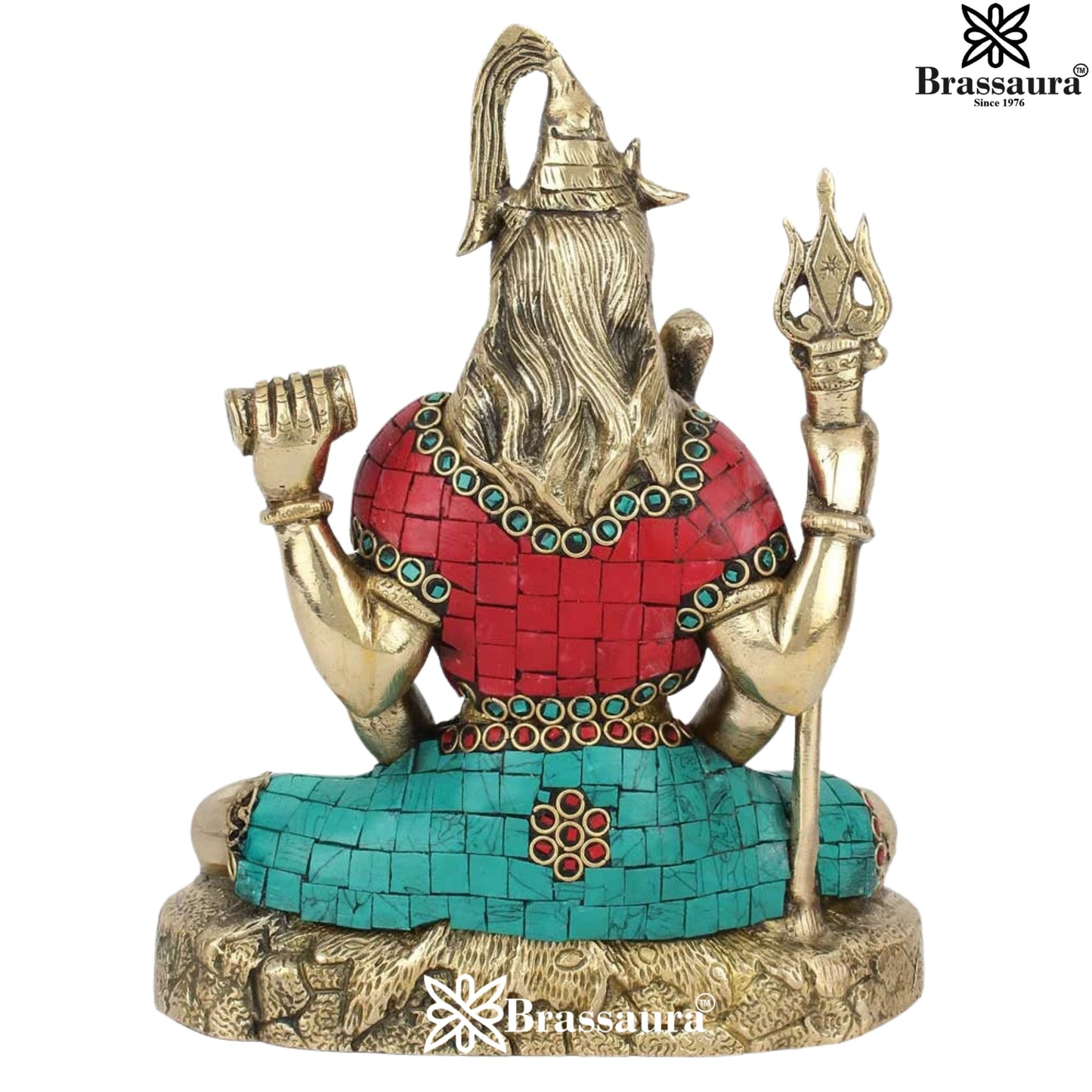 Brassaura™ Luxurious Brass Lord Shiva Murti with Gemstones – Height 9 Inches & Weight 2.8 Kgs | Spiritual Décor