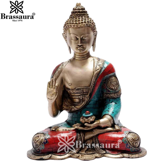 Brass Gem Stone Work Buddha Weight 7 Kg & Height 14 Inch