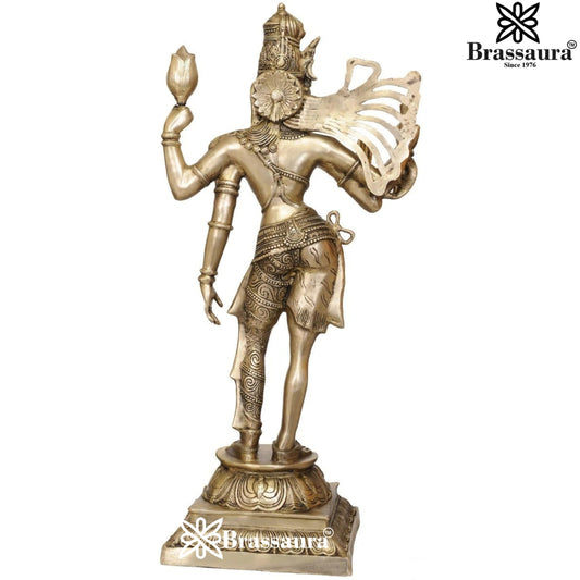 Brassaura™ Brass Ardhanarishwar Statue – Height 38.5 Inches & Weight 25 Kgs | Symbol of Balance & Divinity