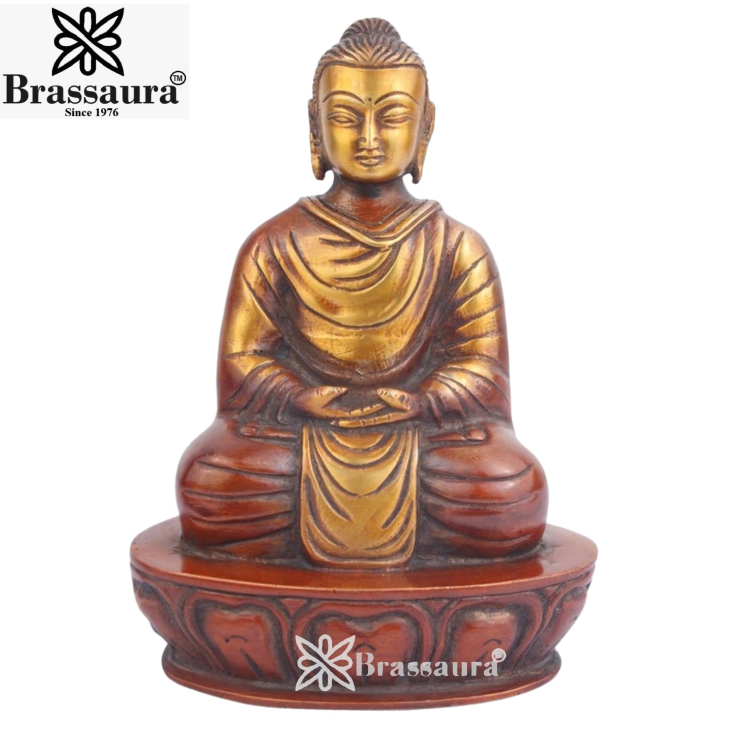 Brass Buddha With Base Weight 2 kg & Height 8 Inch
