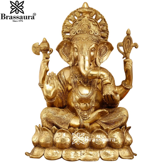 Brass Lotus Ganesha Statue Weight 27.3 Kg & Height 22 Inch