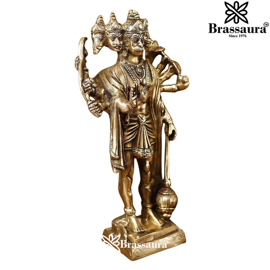 Brassaura™ Brass Standing Panchmukhi Hanuman Statue, Height 14 Inches & Weight 5.2 Kgs  | Spiritual Décor