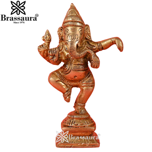 Brassaura™ Brass Miniature Ganesha Idol | Compact Design for Home & Office | Height 4.5 Inches & Weight 0.24 Kg