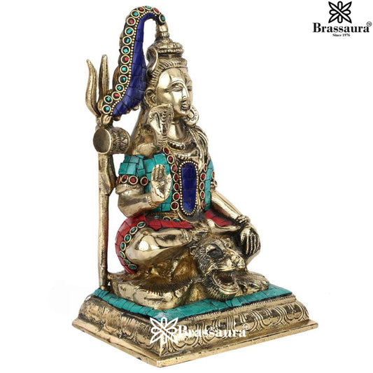 Brass Gem Stone Work Shiva Weight 2.5 Kg & Height 9 Inch