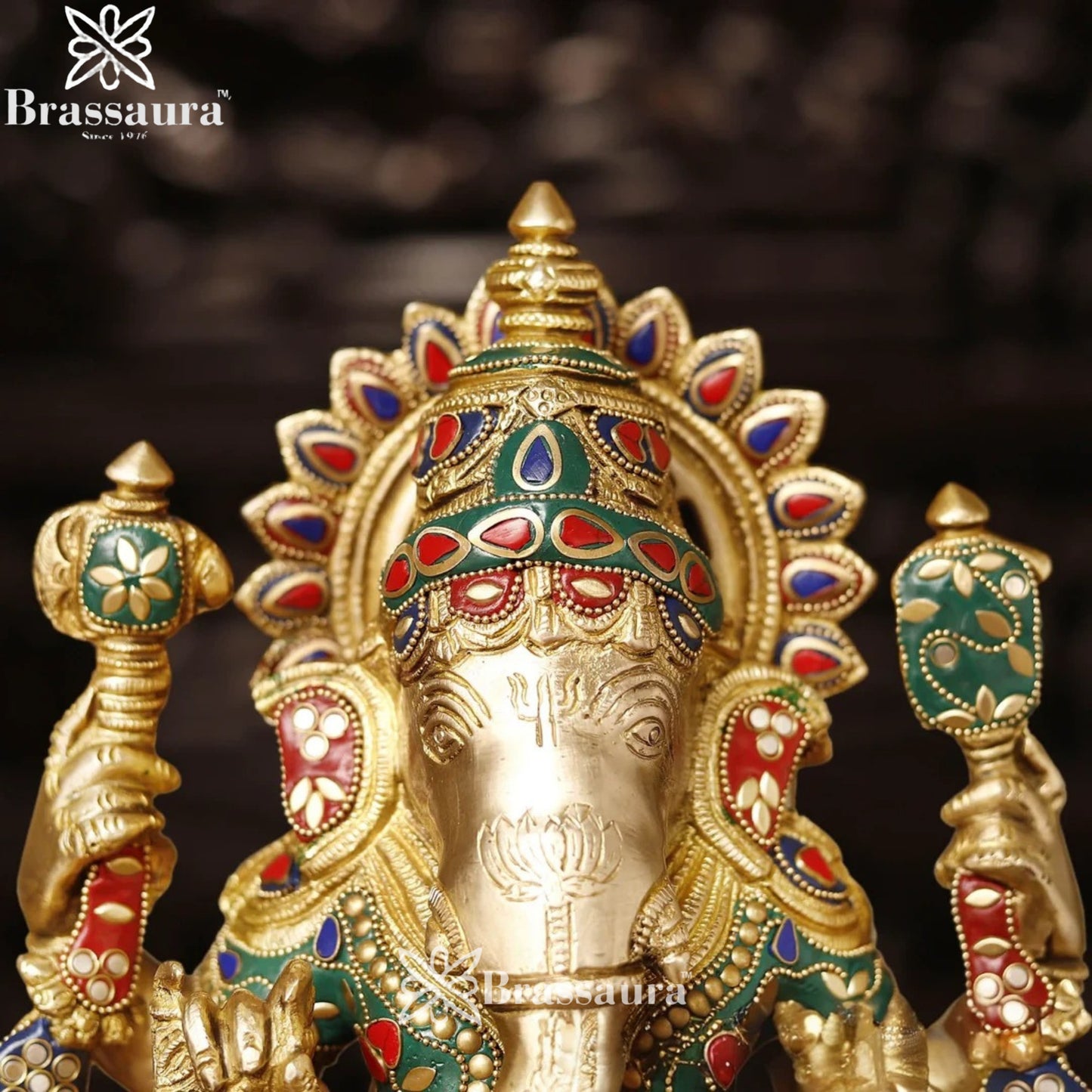 Brass Gem Stone Work Ganesha Weight 11.4 Kg & Height 15 Inch