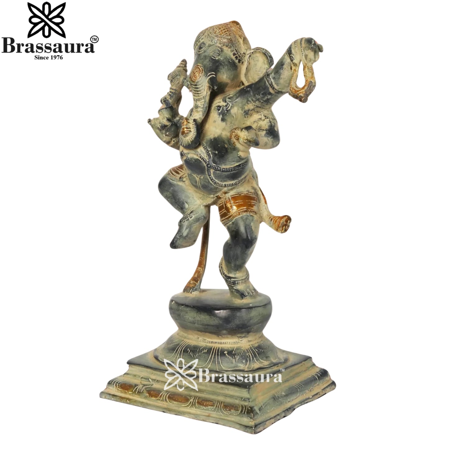 Brass Patina Dancing Ganesha Weight 5.5 Kg & Height 12 Inch