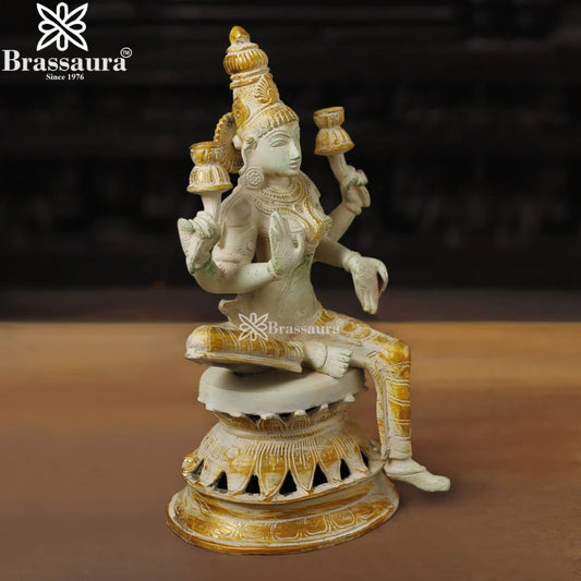 Brassaura™ Devotional Brass Laxmi Murti – Height 12 Inches & Weight 4.2 Kgs | Temple Statue
