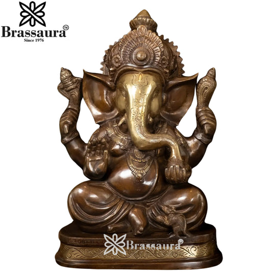 Brassaura™ Brass Ganesha Idol | Height 14 Inches & Weight 11.5 Kgs