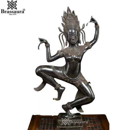 Bronze Combodian Khmer Style Dancing Apsara Weight 9.5 Kg And Height 30 Inch
