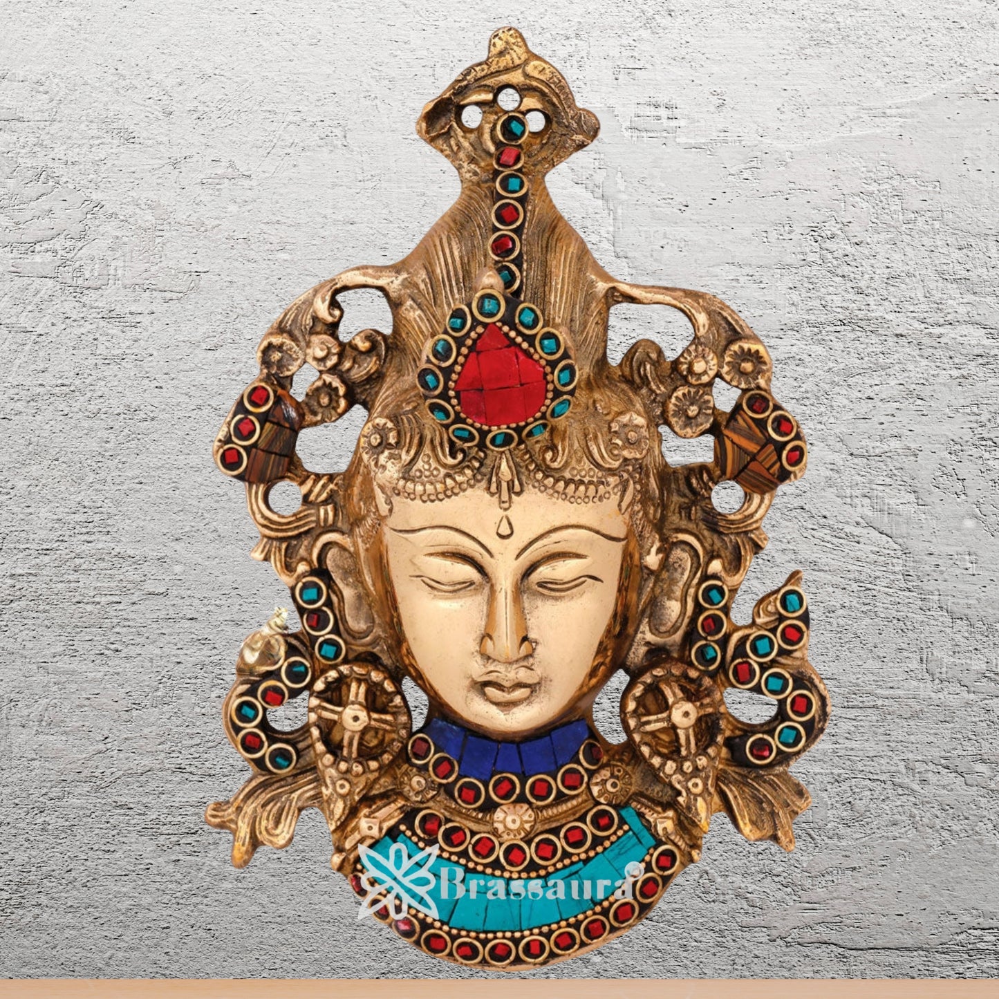 Brassaura™ Brass Gem Stone Work Tara Wall Hanging – Height 7.5 Inches & Weight 0.8 Kgs | Spiritual Décor