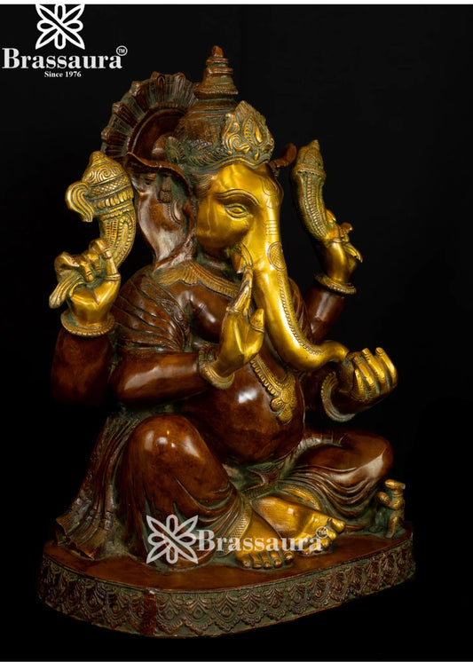 Brassaura™ Brass Ganesha Idol | Height 20.5 Inches & Weight 24.5 Kgs