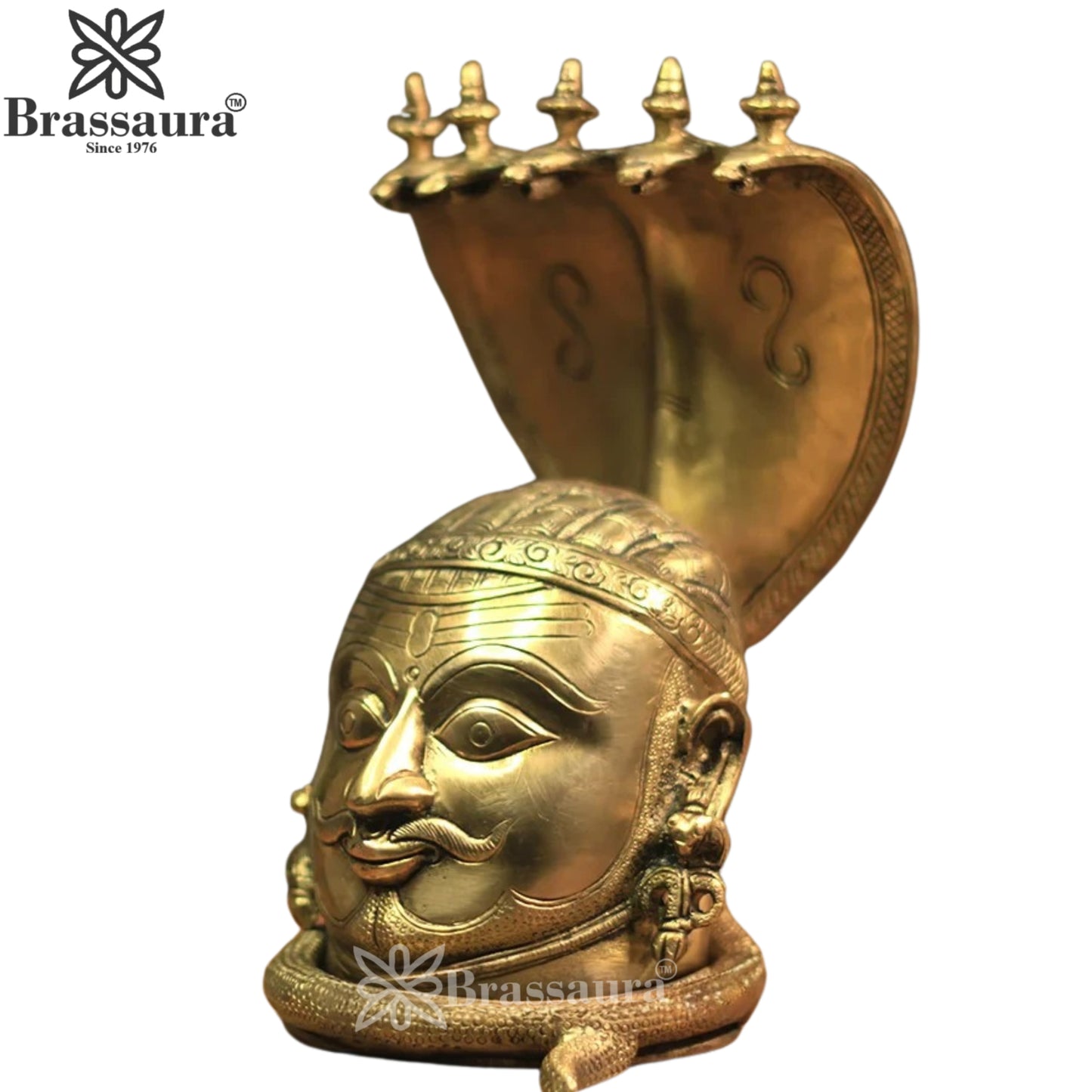 Brass Shiva Mukhlingam With Naagraaj Statue Weight 4 Kg And Height 9.5 Inch