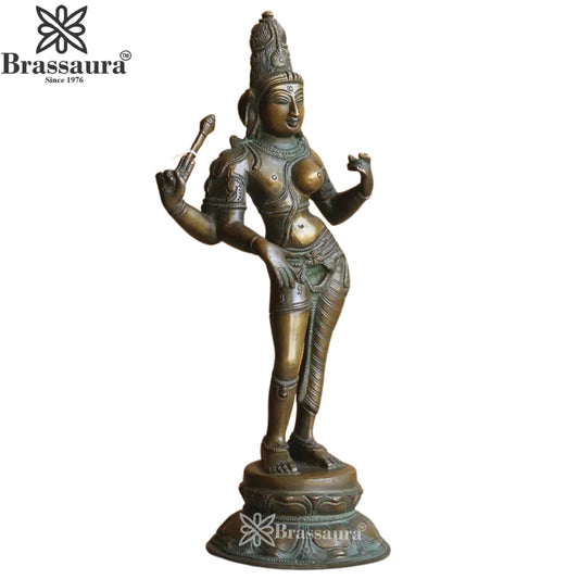 Brassaura™ Brass Ardhanarishwar Statue – Height 13.5 Inches & Weight 3.15 Kgs | Classic Temple Art Piece