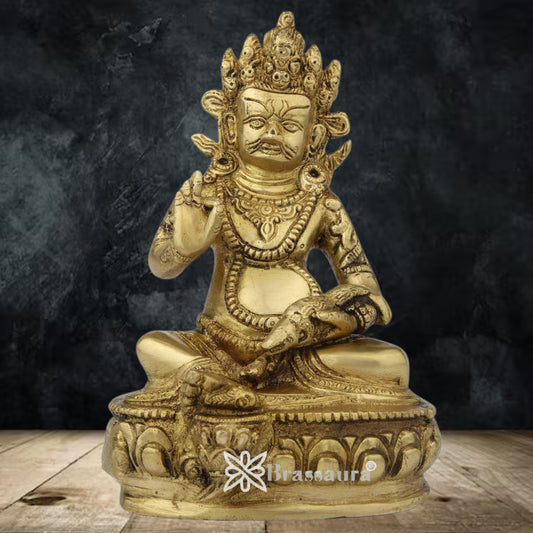 Brassaura® Brass Artistic Royal Golden Buddha Idol in Seated Meditation Pose – Pure Superfine Brass Handcrafted Murti, Brass Statue for Home Temple, Pooja Room – 8 Inch, 1.9 Kg