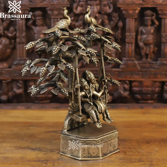 Brass Antique Radha Krishna JHula Weight 9.5 Kg And Height 17.5 Inch