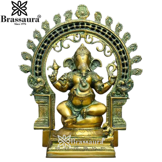 Brass Ring Ganesha Statue Weight 7.89 Kg And Height 15.2 Inch