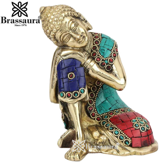 Brass Gem Stone Work Buddha Weight 1.5 kg & Height 6 Inch