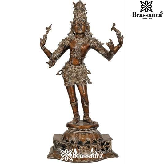 Brassaura™ Brass Ardhanarishwar Statue – Height 32 Inches & Weight 15 Kgs | Handcrafted Religious Sculpture