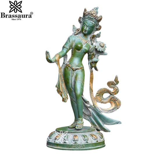Brassaura™ Vintage Tara Idol | Handcrafted Brass Statue with Multicolour Finish | Height 15 Inches & Weight 4.4 Kgs