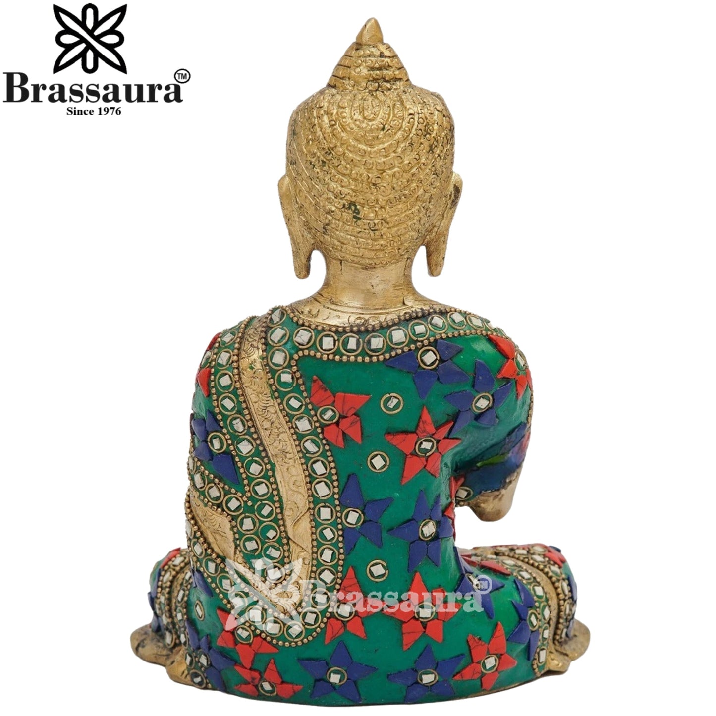 Brass Blessing Gem Stone Work Buddha Weight 2.1 kg & Height 8 Inch