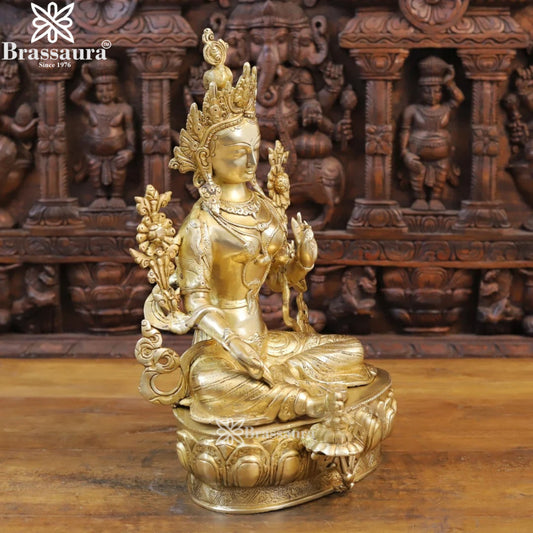 Brass Vintage Gold Tara Statue Weight 11.74 Kg And Height 19 Inch