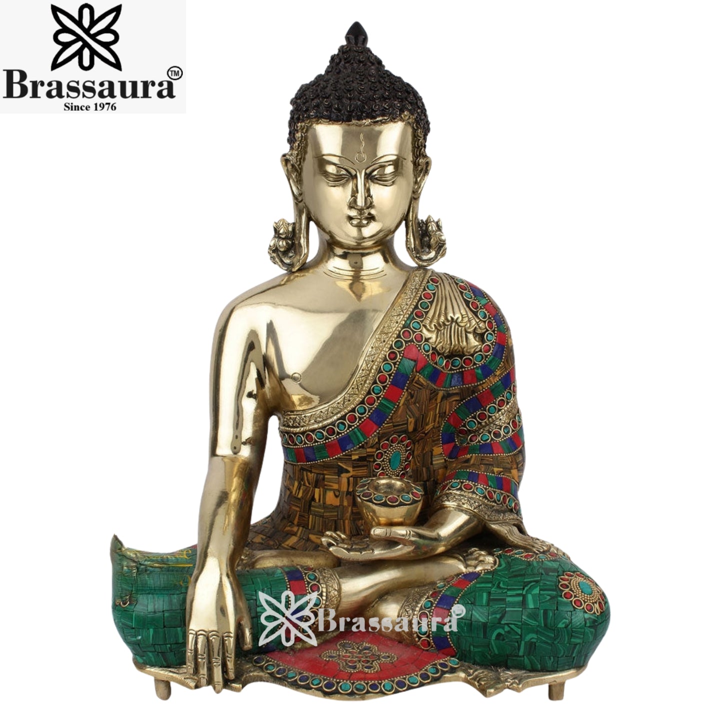 Brass Gem Stone Work Bhumisprasa Buddha Weight 10.5 kg & Height 16 Inch