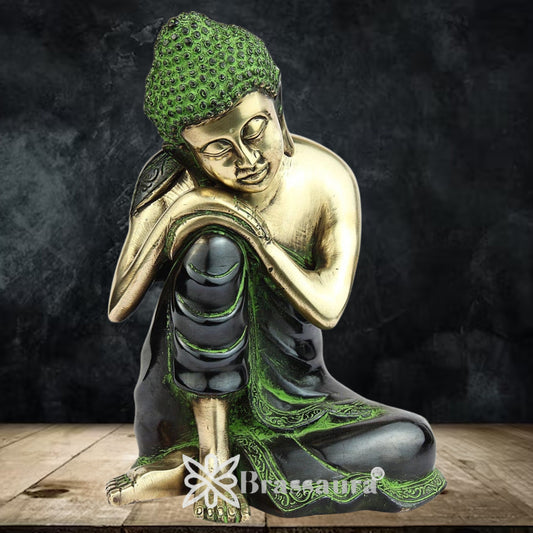 Brassaura® Vintage Buddha Idol for Home & Décor | Pure Superfine Brass Handcrafted Murti, Brass Statue for Home Temple, Pooja Room | Height 9 Inches | Weight 4 Kg