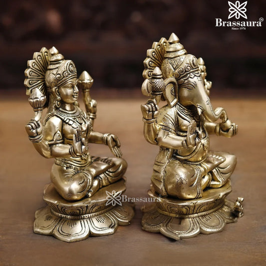 Brass Super Fine Lakshmi Ganesh Murti Weight 5.64 Kg And Height 8.5 Inch