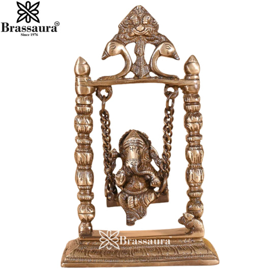Brass Jhula Ganesha Statue Weight 1.43 Kg & Height 8.5 Inch