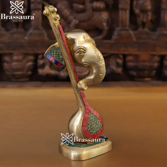 Brass Gem Stone Work Ganesha Weight 2.9 Kg & Height 12 Inch