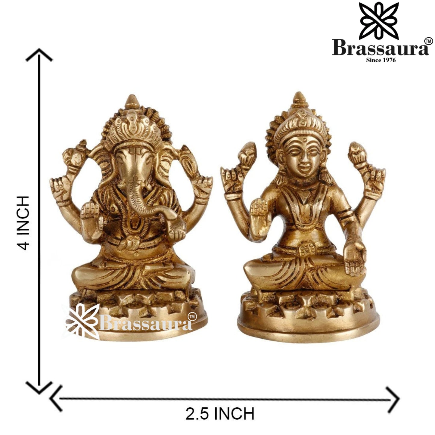Brassaura™ Elegant Brass Laxmi Ganesha Idol – Height 4 Inches & Weight 1.8 Kgs | Devotional Home Décor