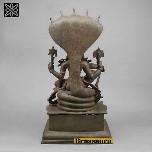 Brassaura™ Antique Finish Brass Lord Vishnu Seated on Sheshanaag Statue | 29 Inches Height | 36.64 Kgs Weight | Intricately Crafted