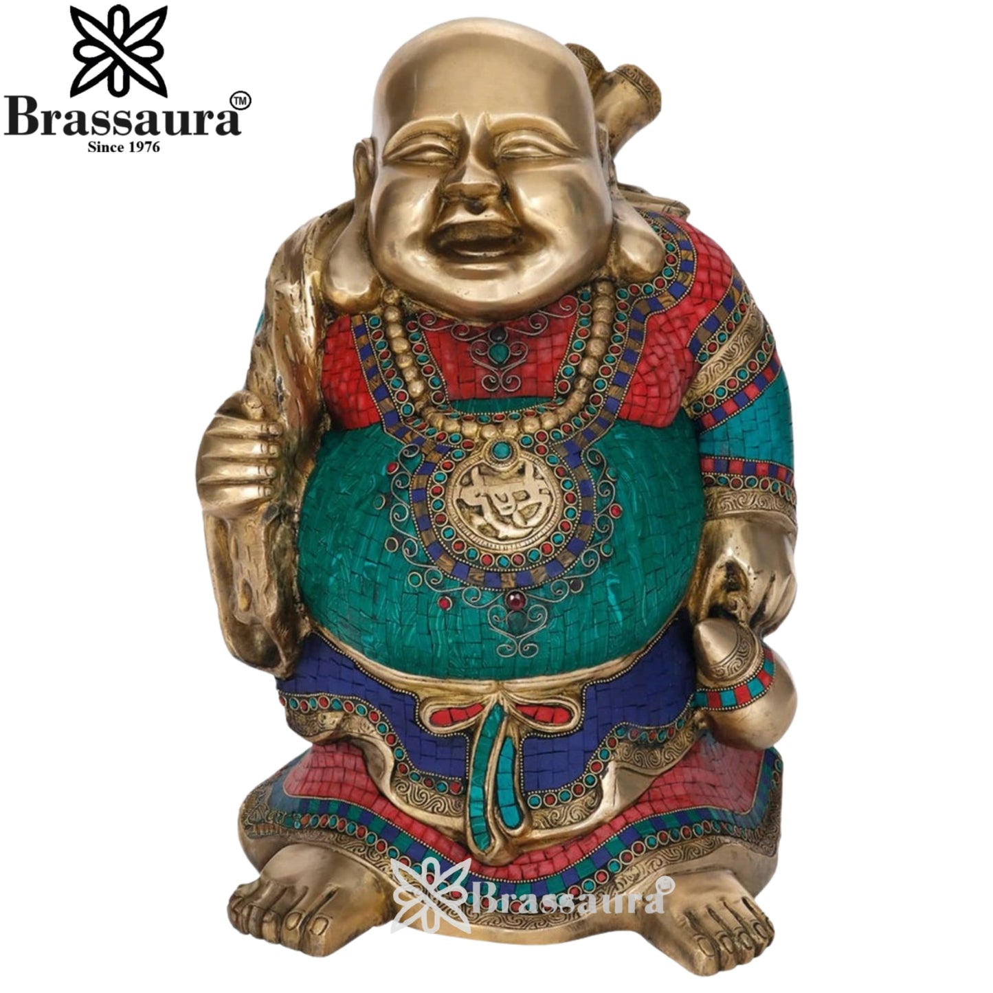 Brass Gem Stone Work Standing Buddha Weight 25 kg & Height 19 Inch