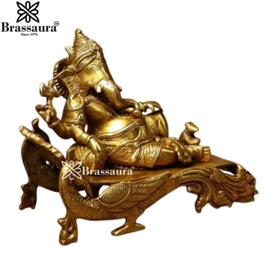 Brass Relaxing Ganesha Statue Weight 4.3 Kg & Height 7.5 Inch