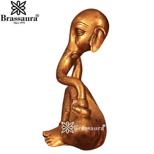 Brassaura Brass Ganesha Idol for Home & Décor | Height 8.2 Inches
