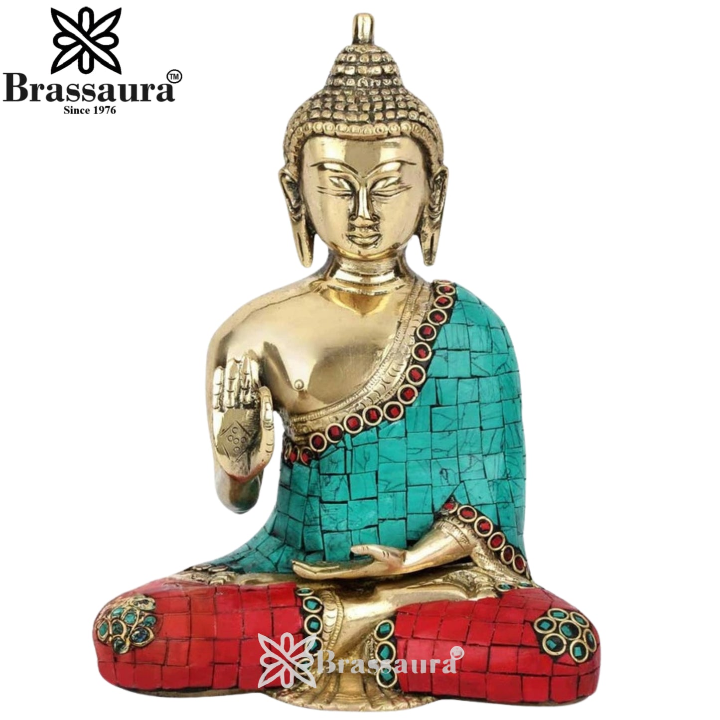 Brass Gem Stone Work Buddha Weight 2 kg & Height 8 Inch