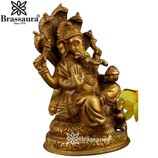 Brassaura Brass Ganesha Idol | Height 4.7 Inches