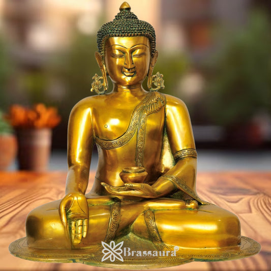 Brass Antique Buddha Weight 17 Kg & Height 17.5 inch