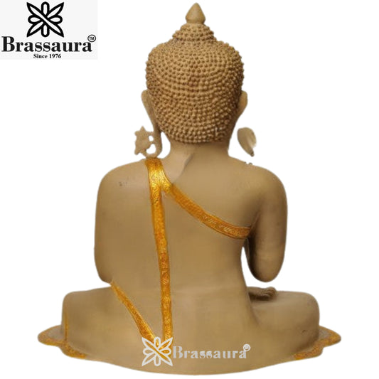 Brassaura® Buddha Sitting in Meditation Idol with Vintage Finish | Pure Superfine Brass Handcrafted Murti | Brass Statue for Home Temple, Pooja Room | Height 17.5 Inches | Weight 17 Kgs