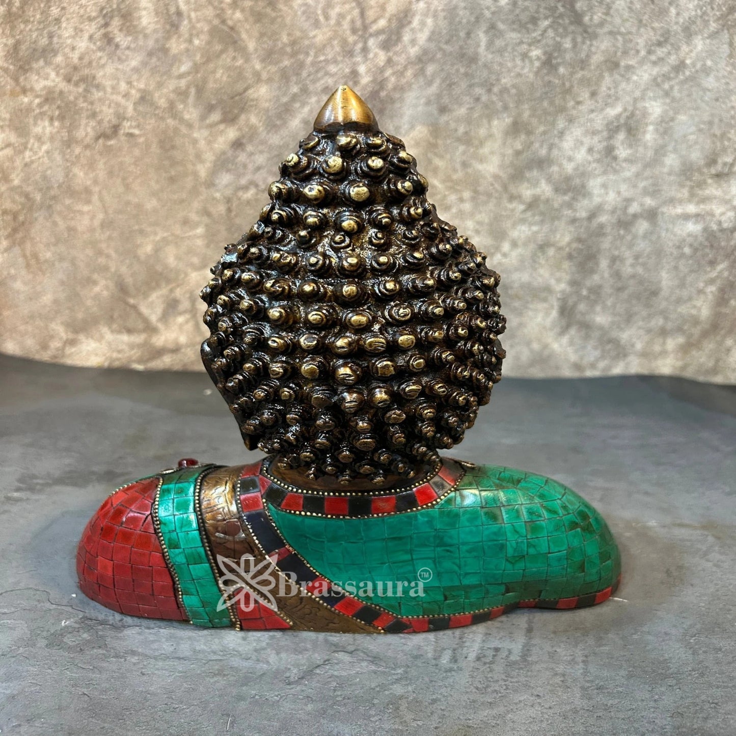 Brass Head Gem Stone Work Buddha Weight 3.4 kg & Height 10.5 Inch
