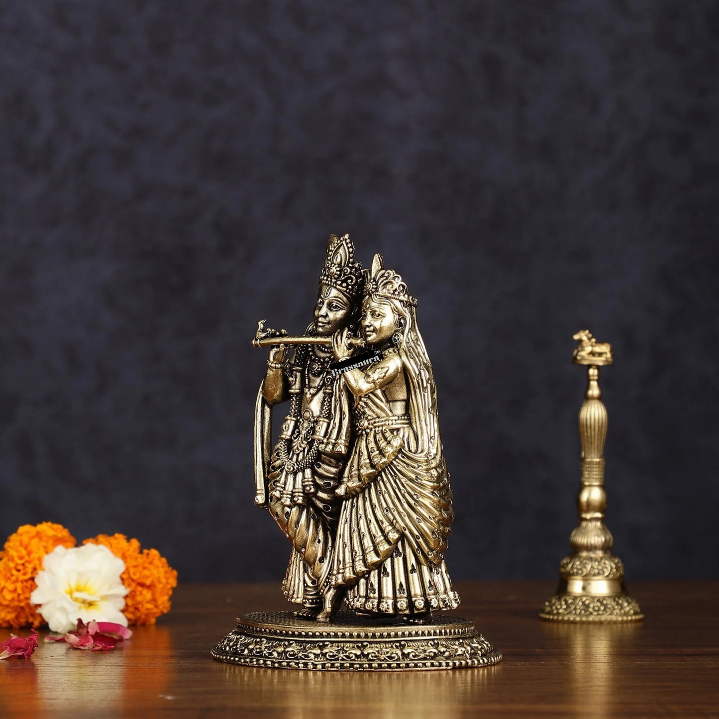 Brassaura™ Lightweight Brass Radha Krishna Idol – Height 6 Inches & Weight 510 Grams | Miniature Devotional Statue