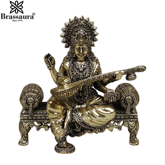 Brass Superfine Saraswati Statue Weight .828 Kg And Height 6 Inch